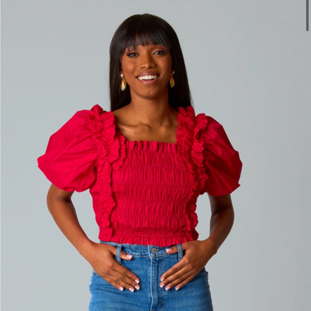 NWT Buddy Love crimson red shirt, M puff sleeves, cropped top